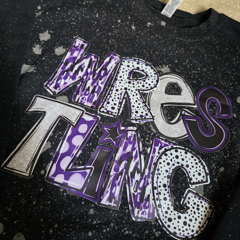 Gildan Black and Purple Wrestling Bleached Sweatshirt Unisex Size XL Nwot